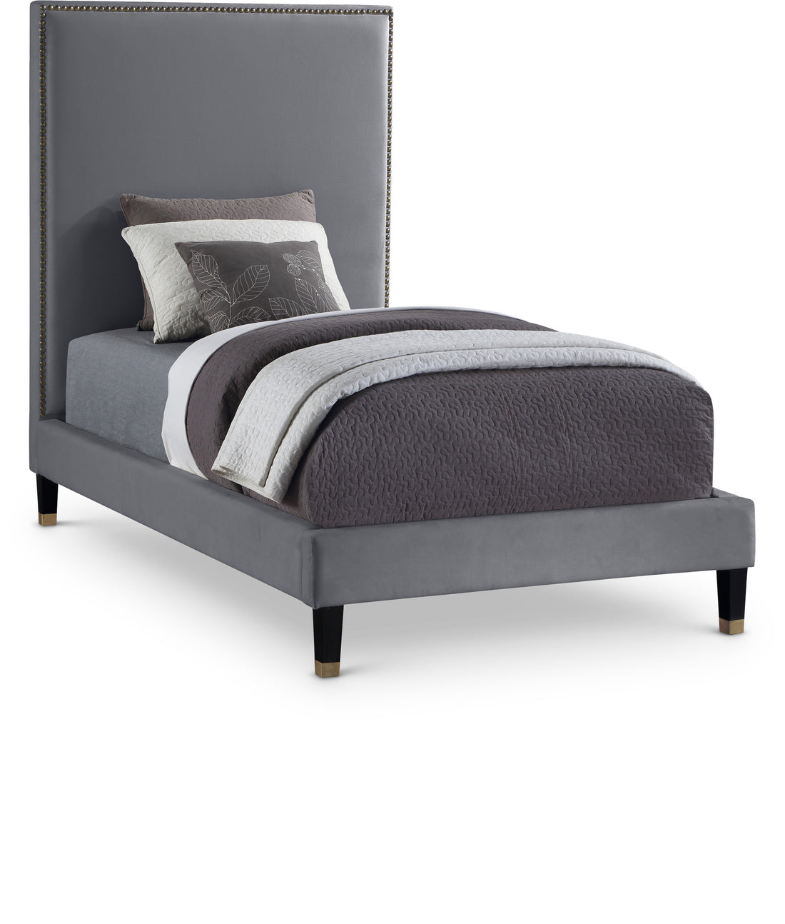 Harlie Grey Velvet Twin Bed