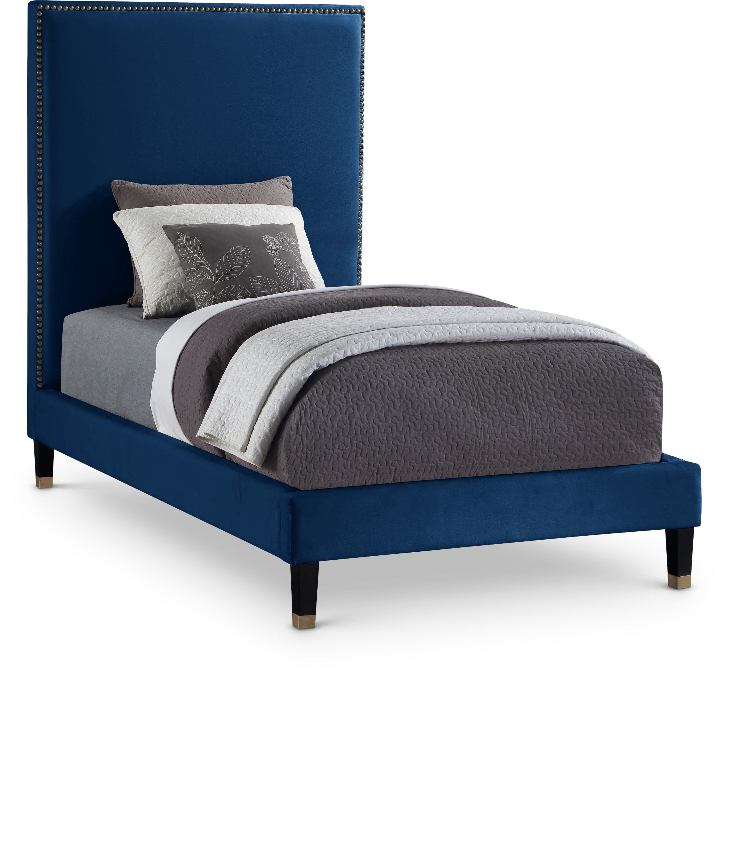 Harlie Navy Velvet Twin Bed