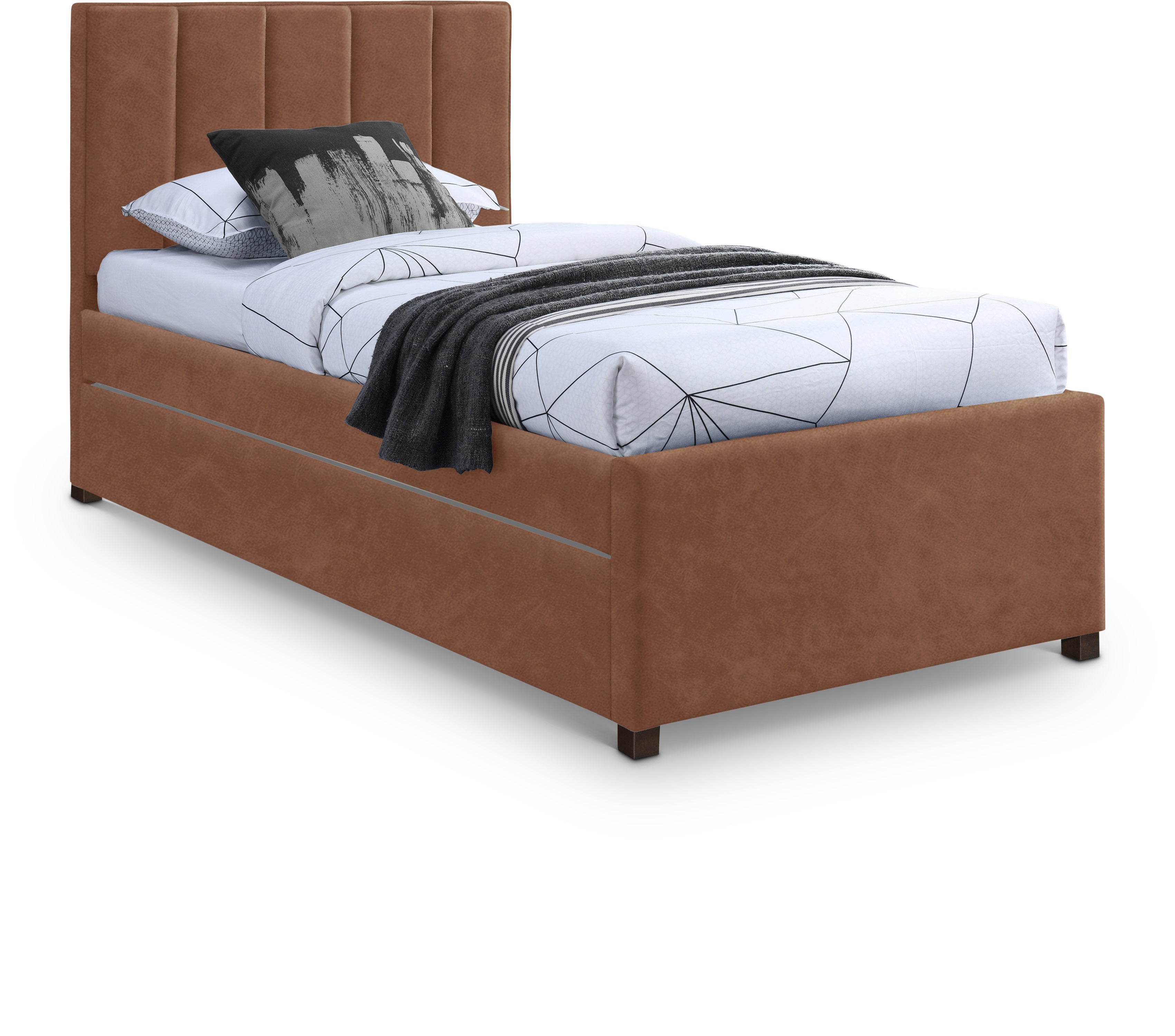 Hudson Cognac Vegan Leather Twin Trundle Bed