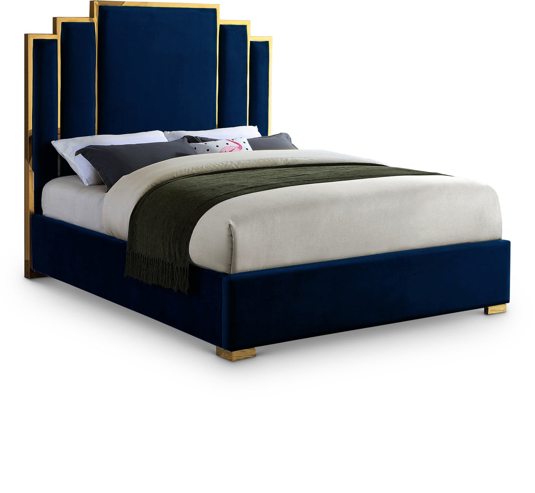 Hugo Navy Velvet King Bed