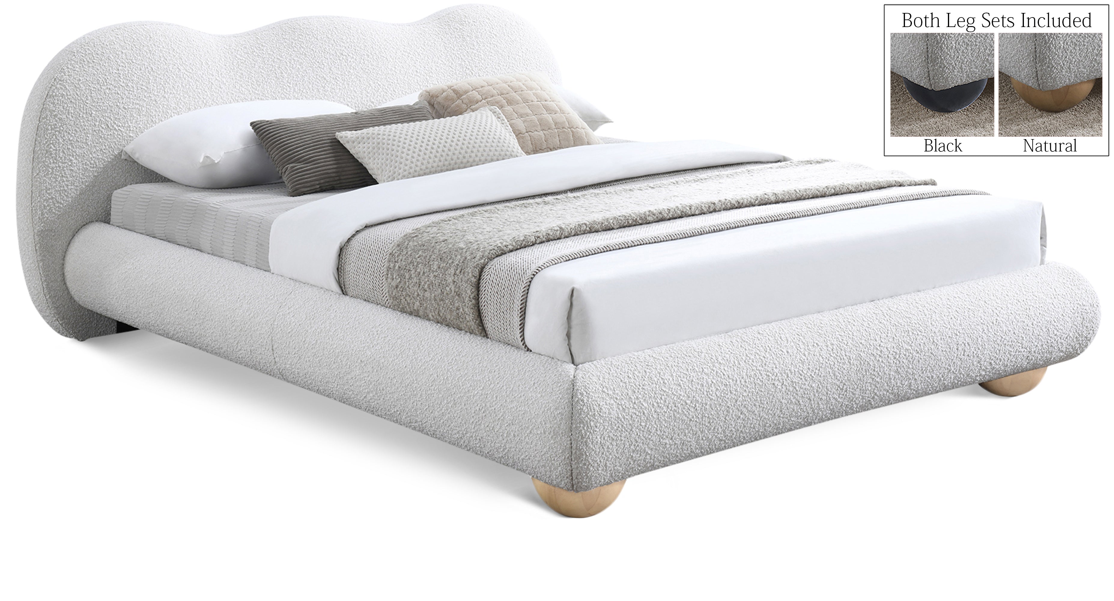 Hyde Cream Boucle Fabric King Bed (3 Boxes)