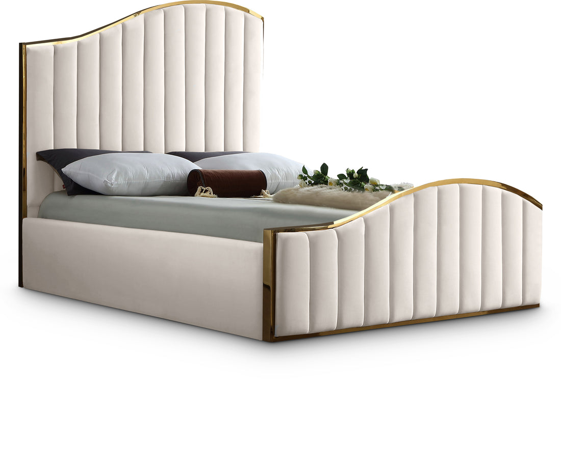 Jolie Cream Velvet King Bed (3 Boxes)