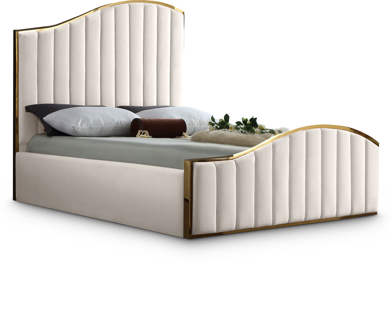 Jolie Cream Velvet King Bed (3 Boxes)