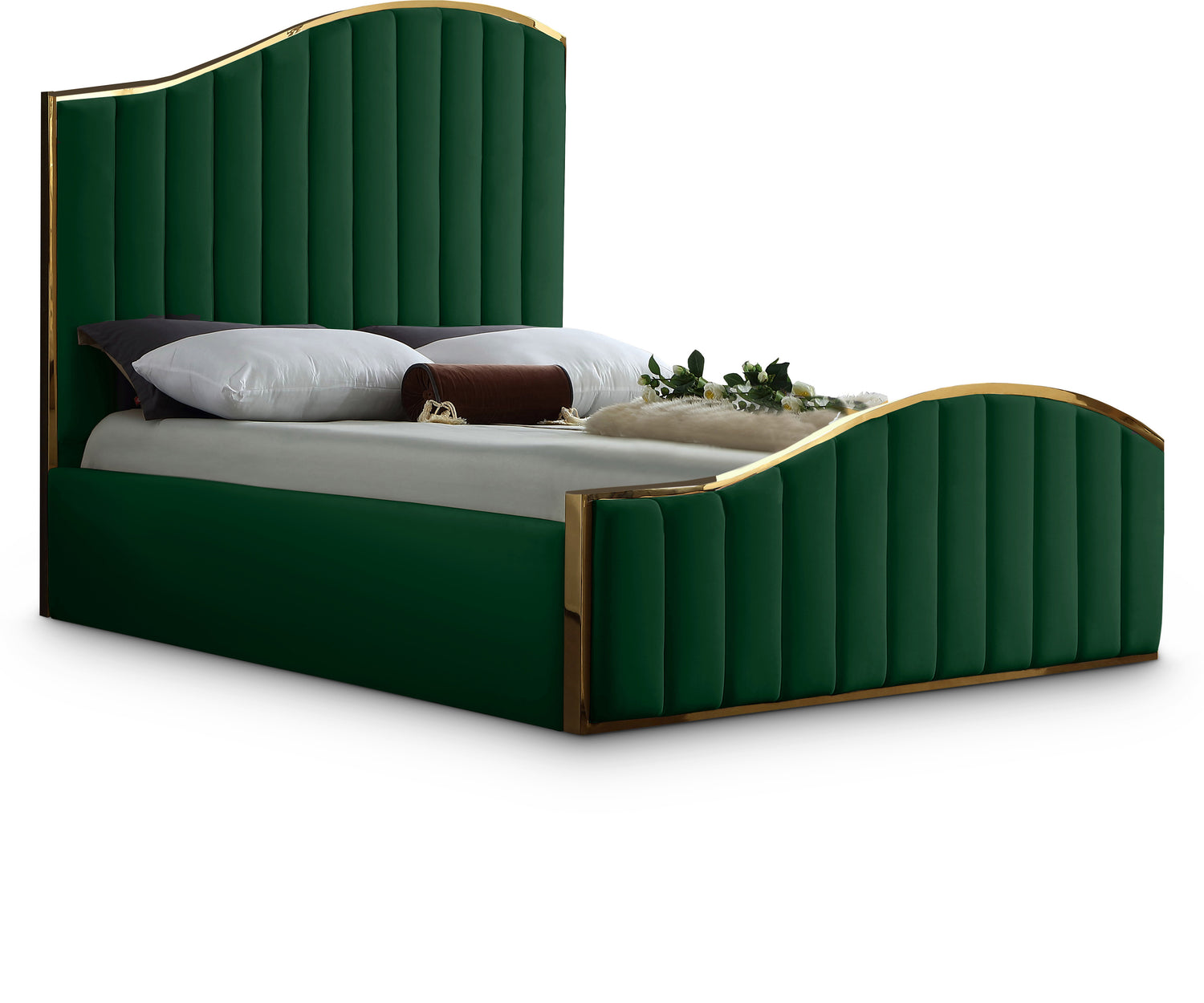 Jolie Green Velvet King Bed (3 Boxes)