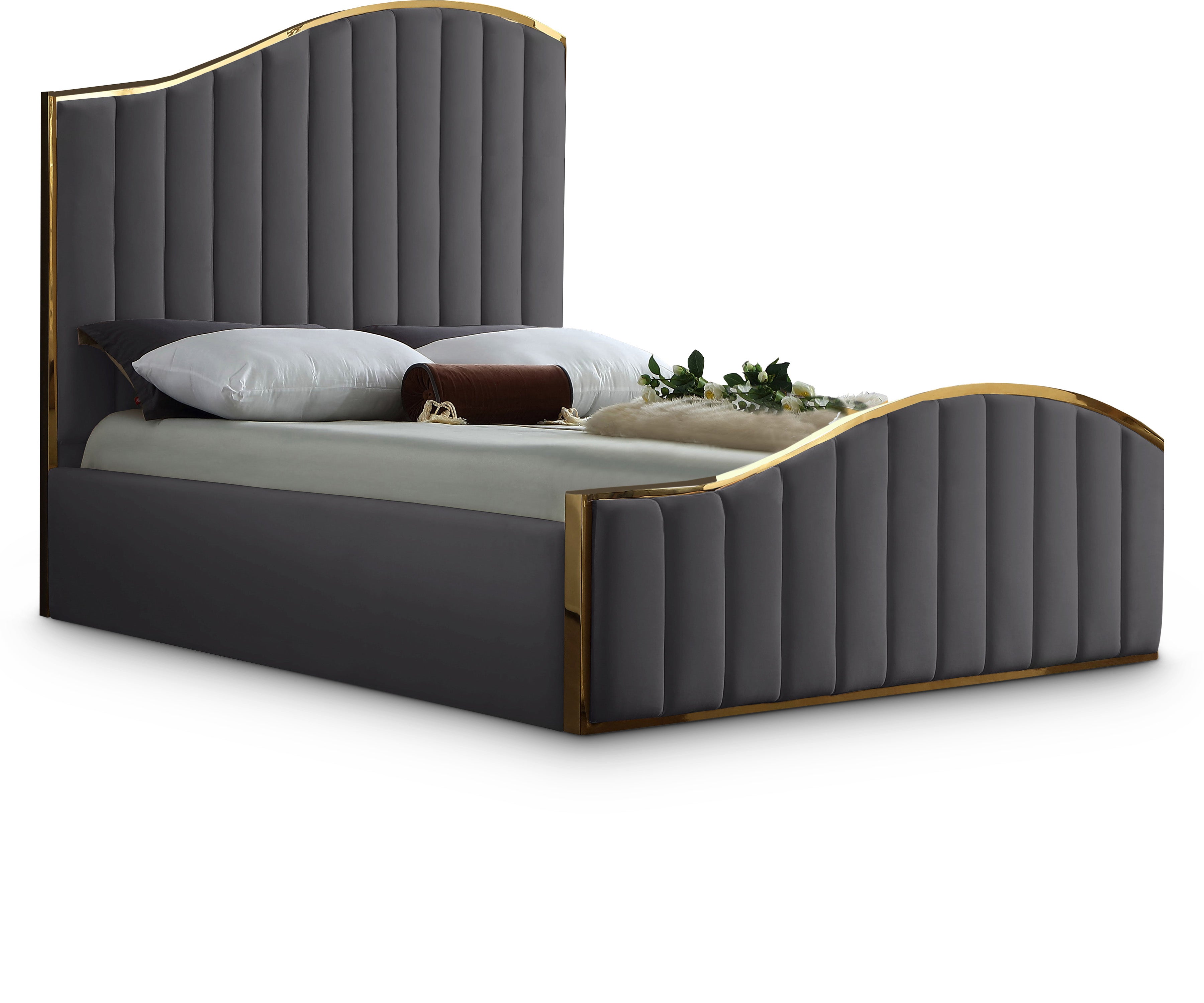 Jolie Grey Velvet King Bed (3 Boxes)