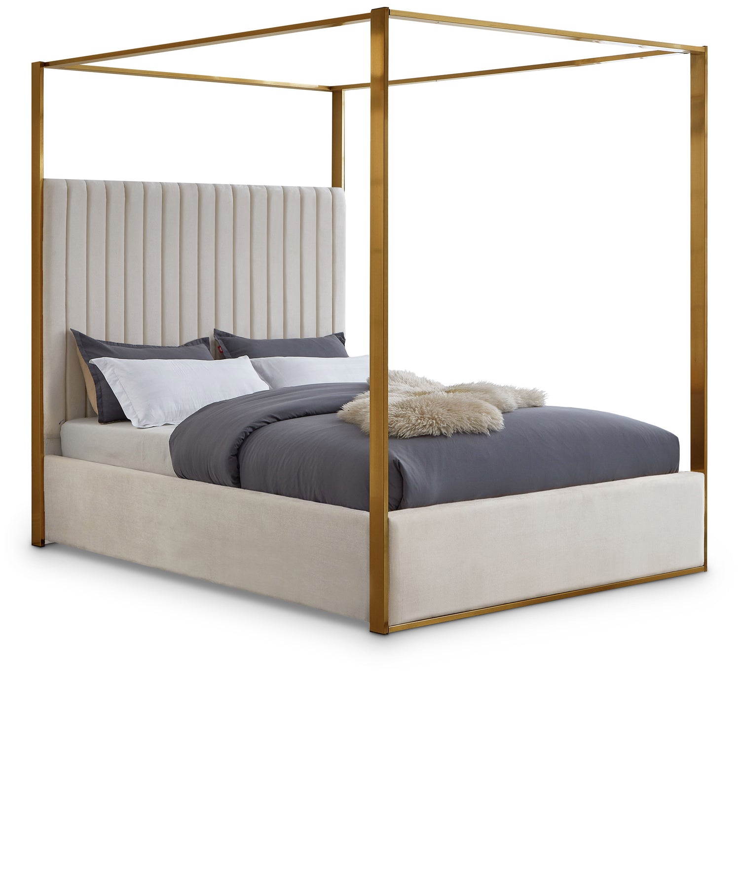 Jones Cream Velvet Queen Bed