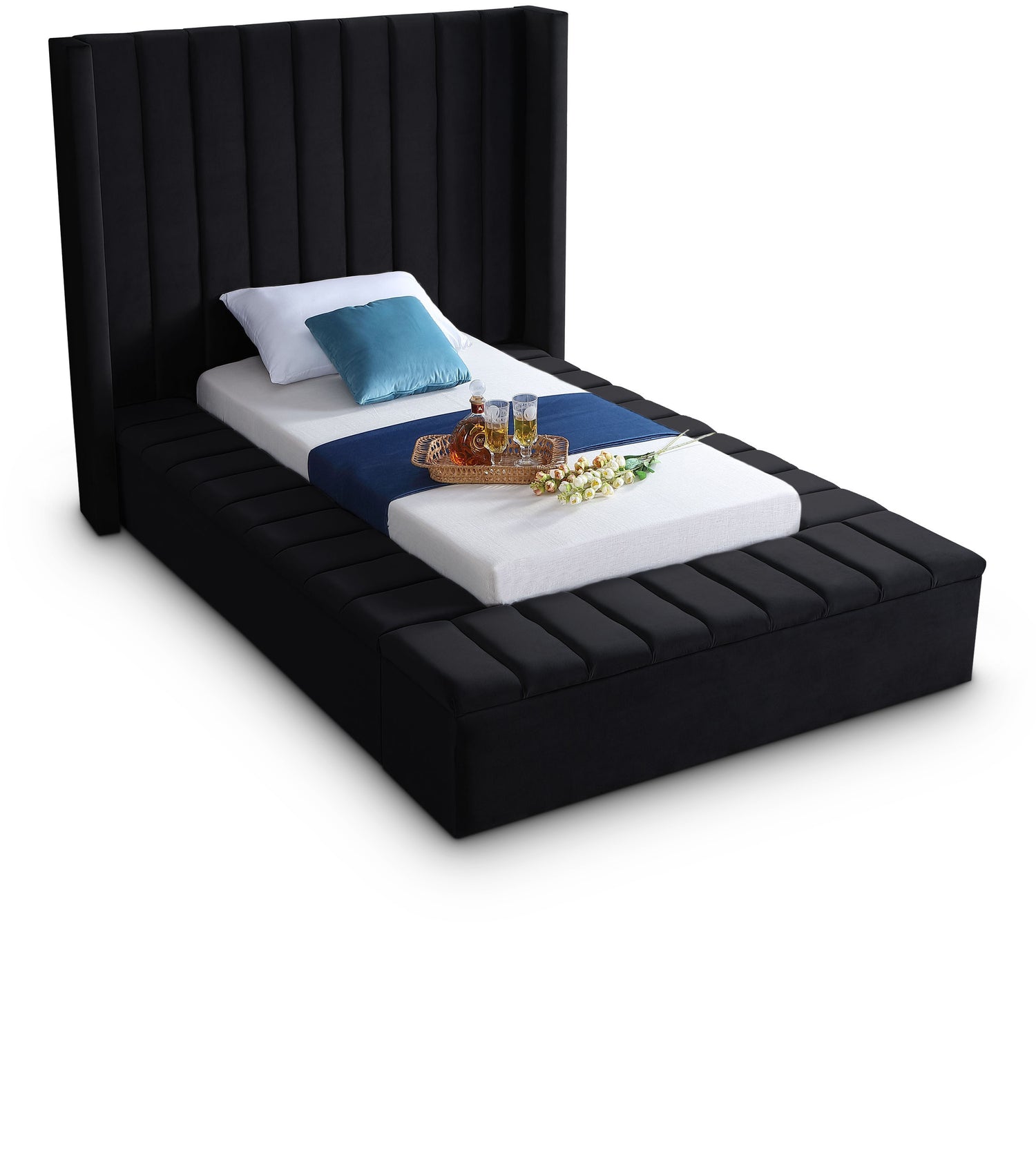 Kiki Black Velvet Twin Bed (3 Boxes)