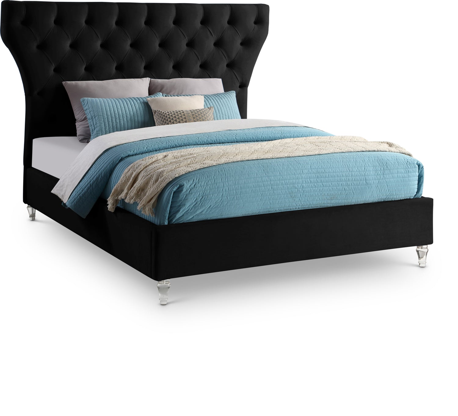 Kira Black Velvet King Bed