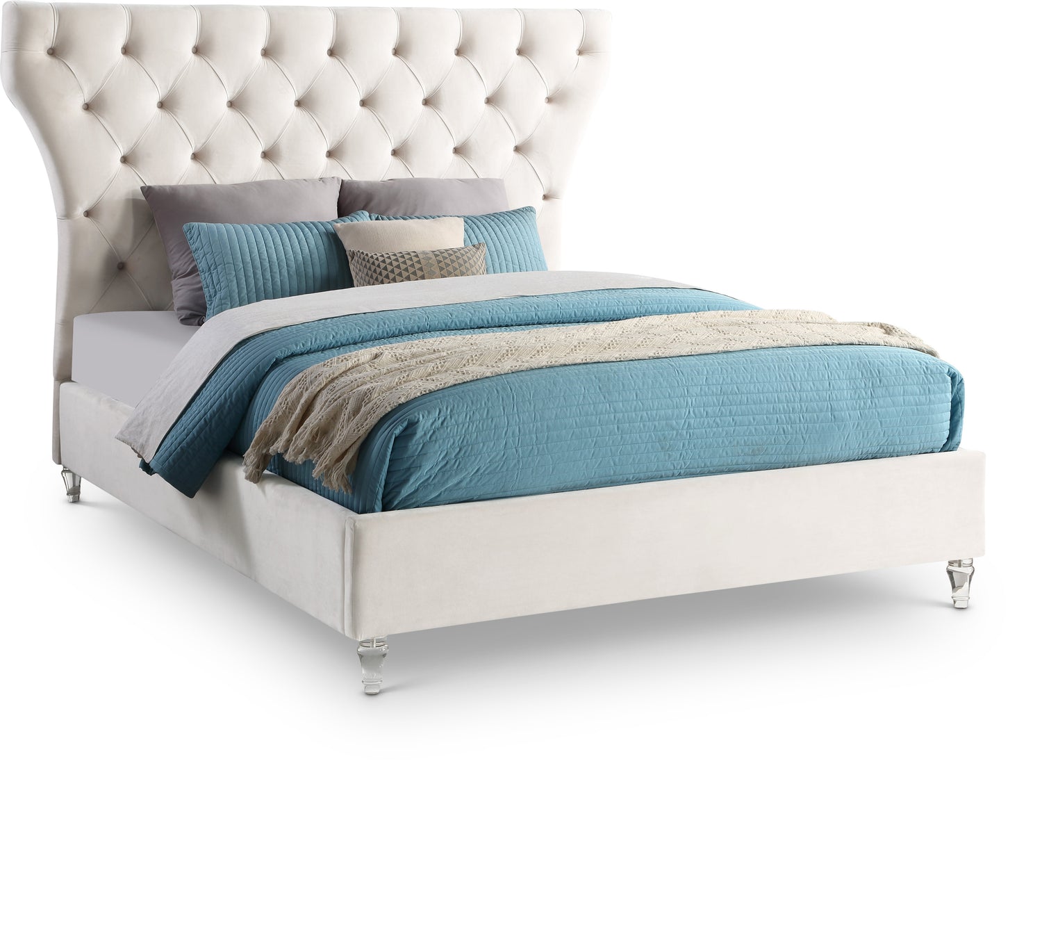 Kira Cream Velvet King Bed