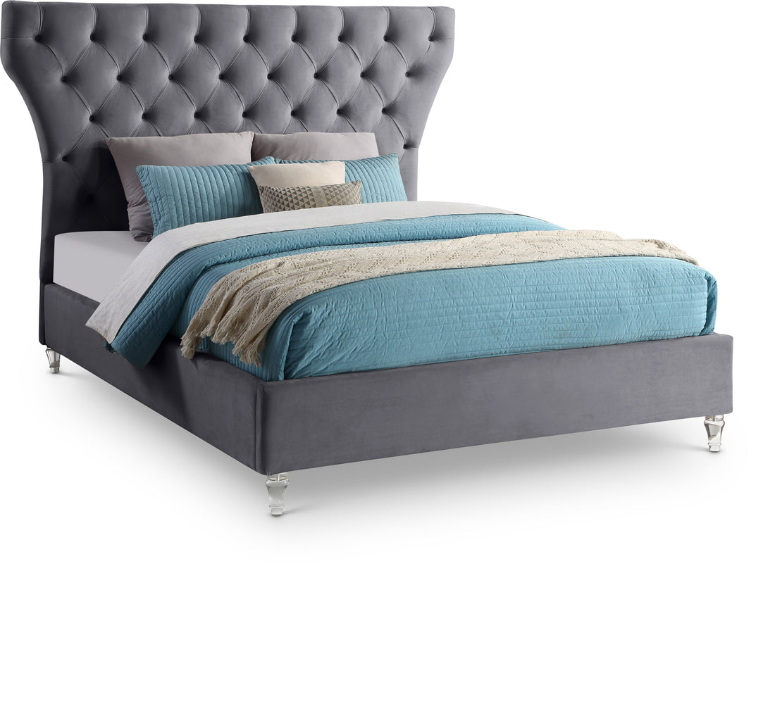 Kira Grey Velvet King Bed