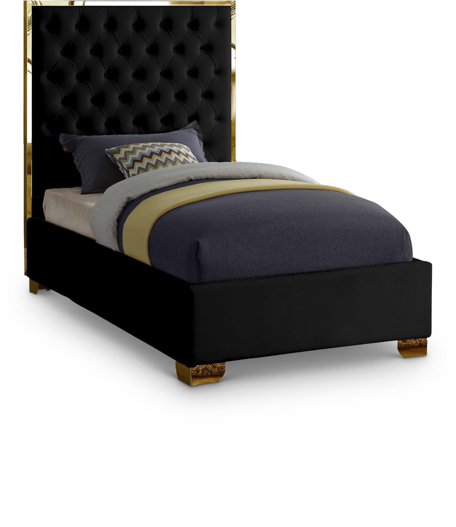 Lana Black Velvet Twin Bed