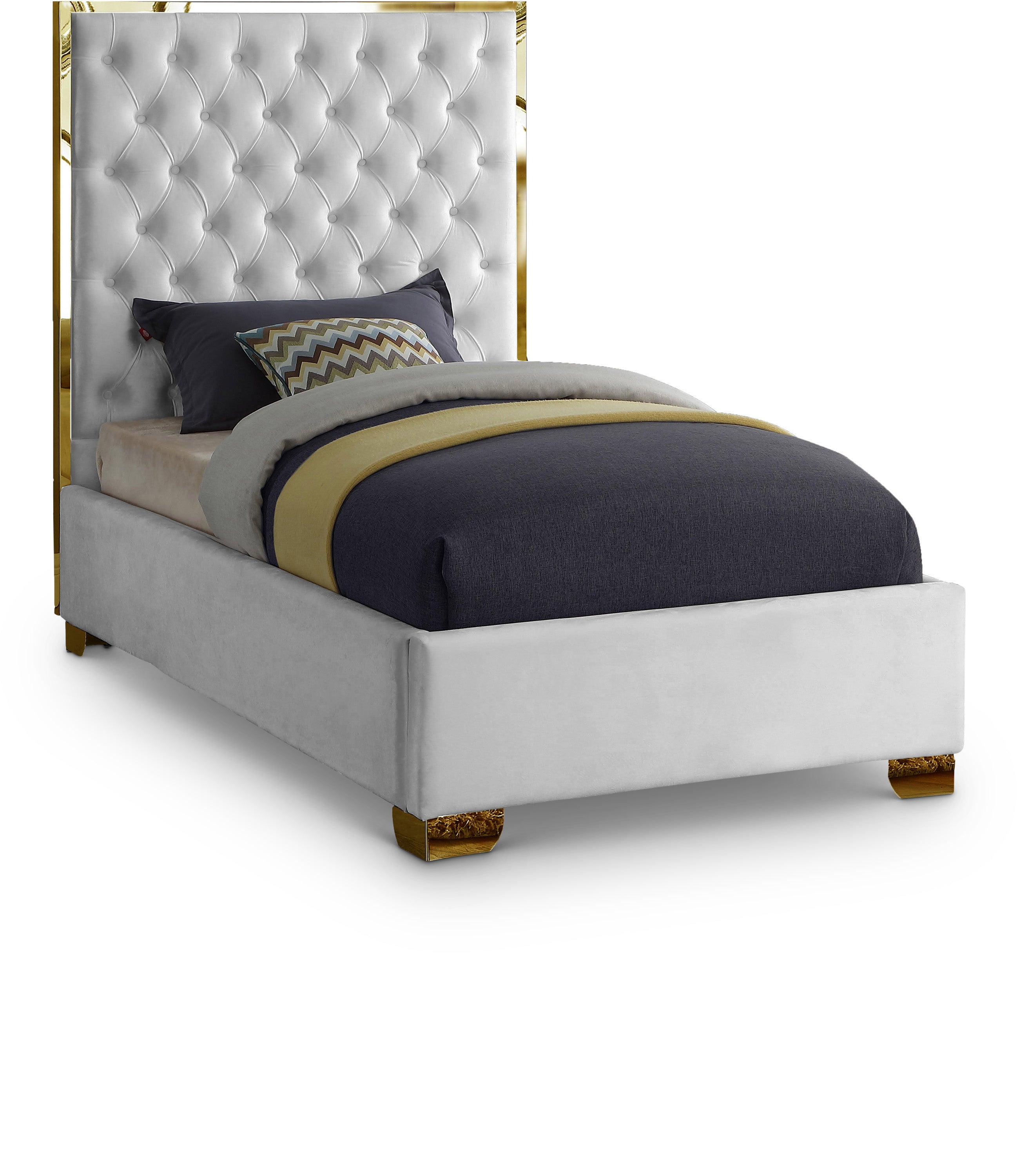 Lana White Velvet Twin Bed