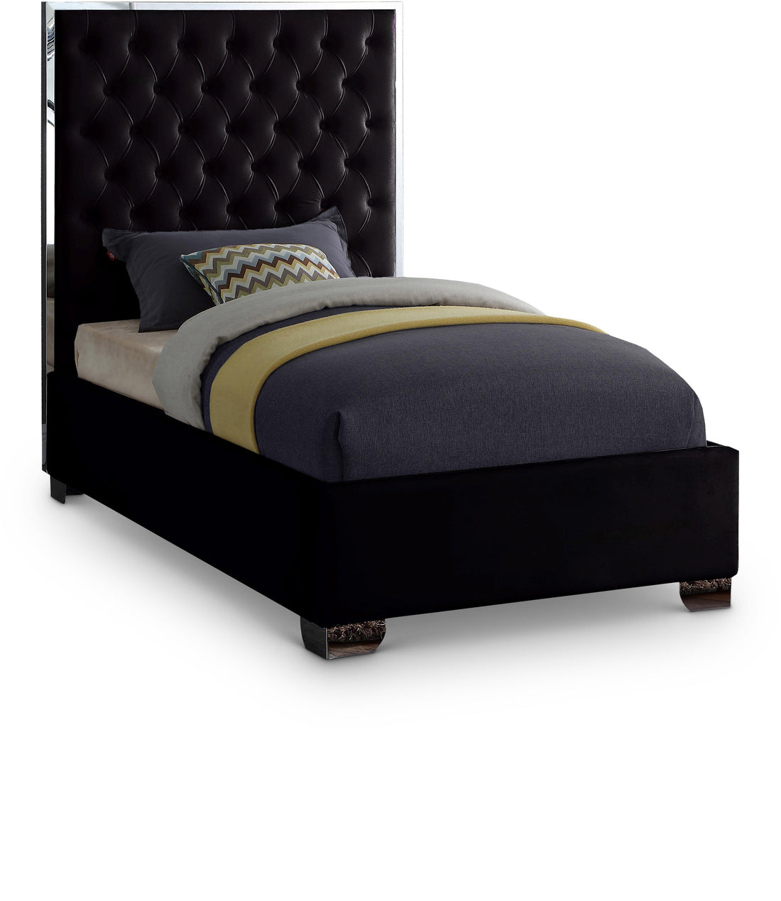 Lexi Black Velvet Twin Bed