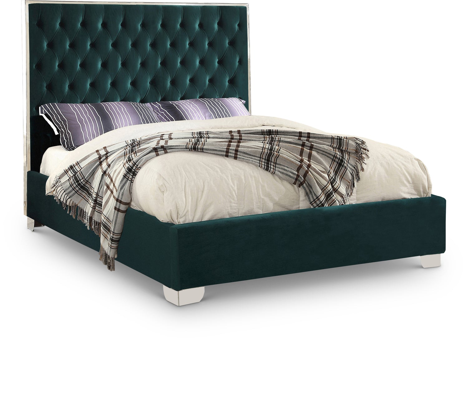 Lexi Green Velvet Queen Bed