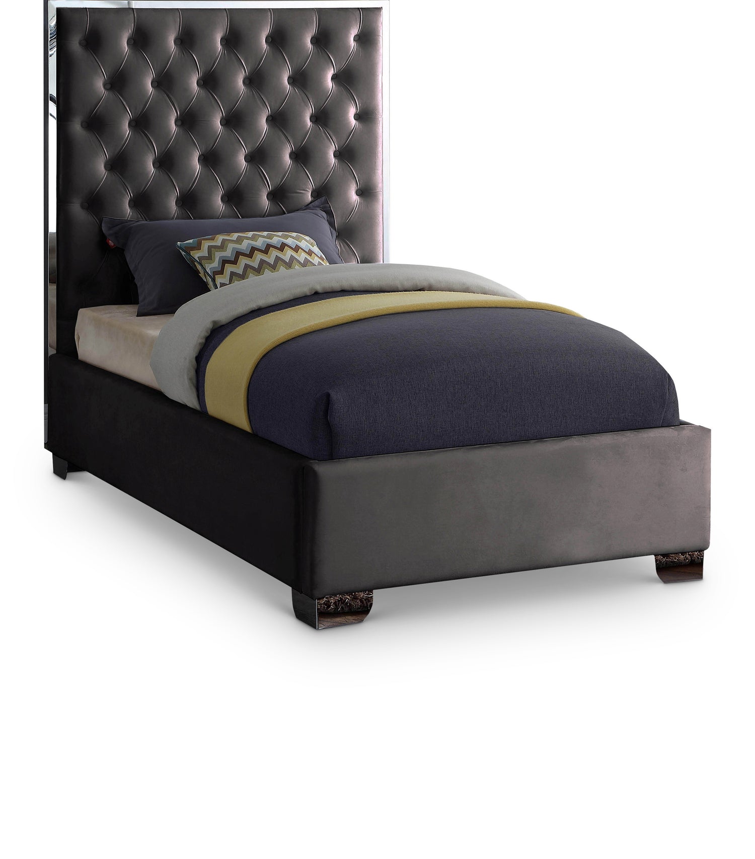 Lexi Grey Velvet Twin Bed