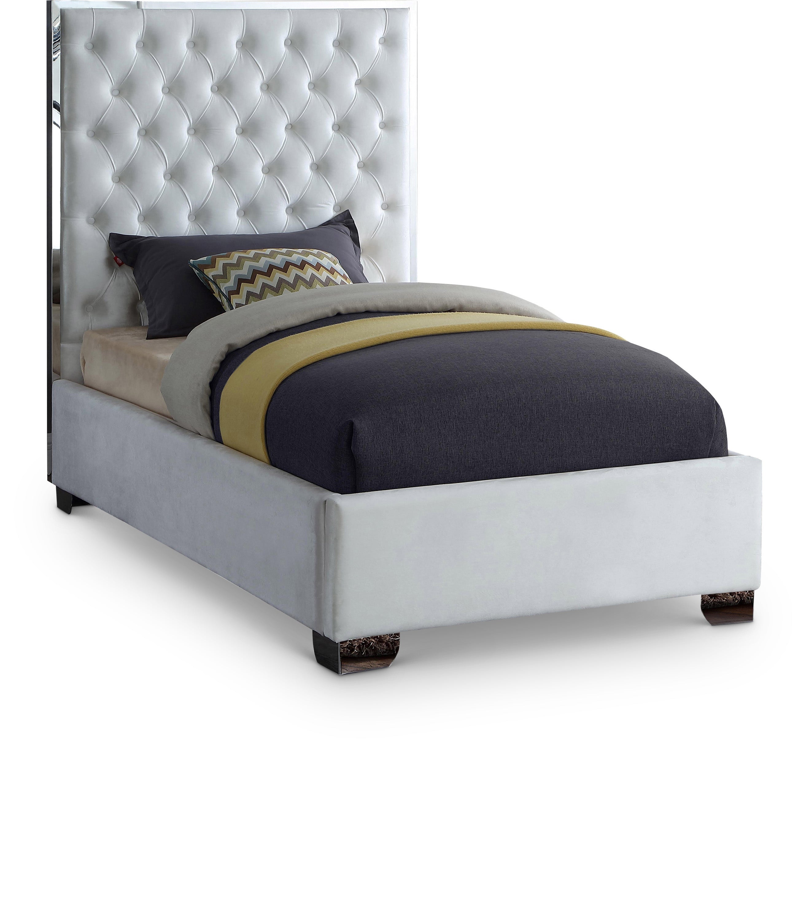 Lexi White Velvet Twin Bed