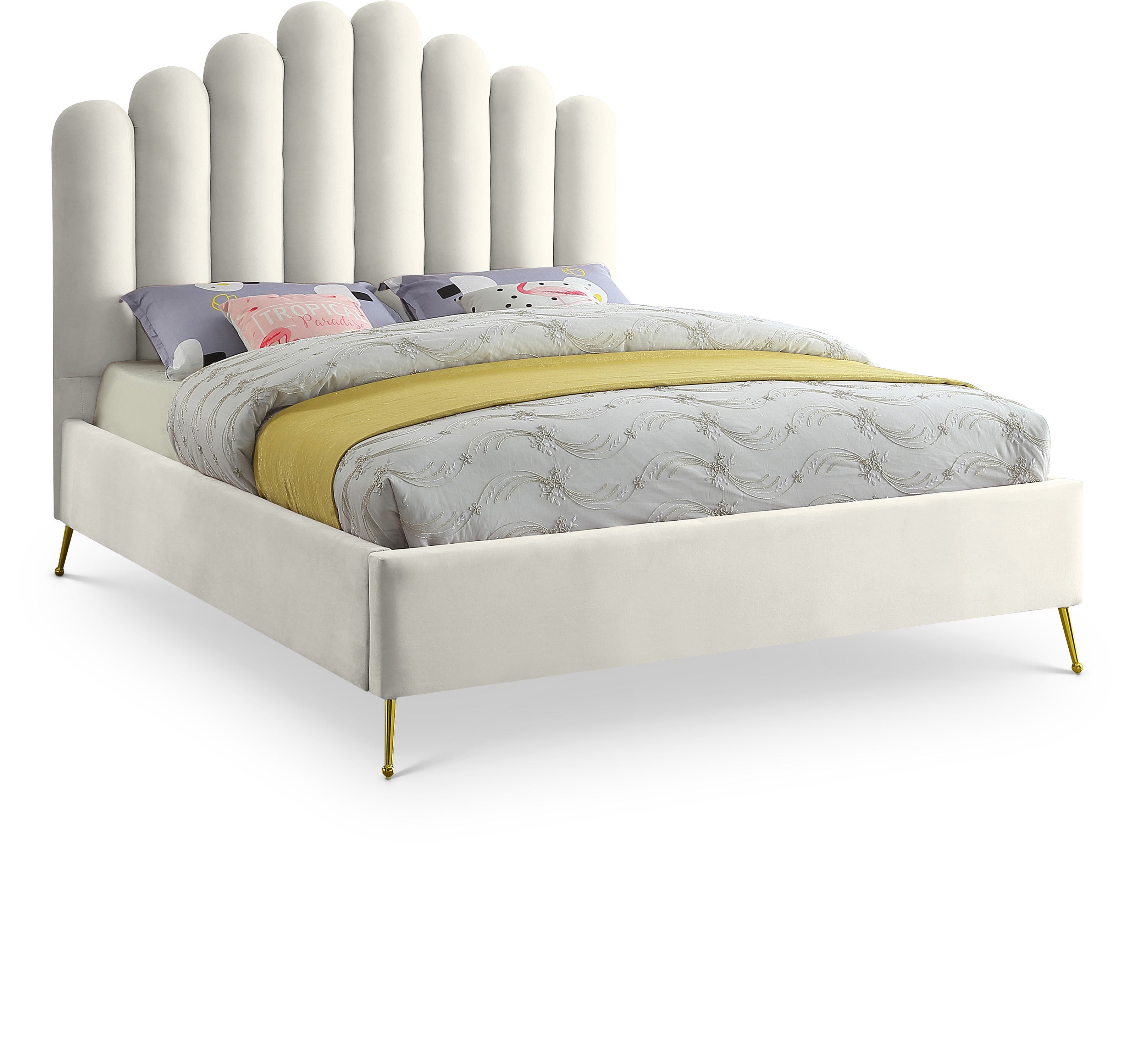 Lily Cream Velvet Queen Bed