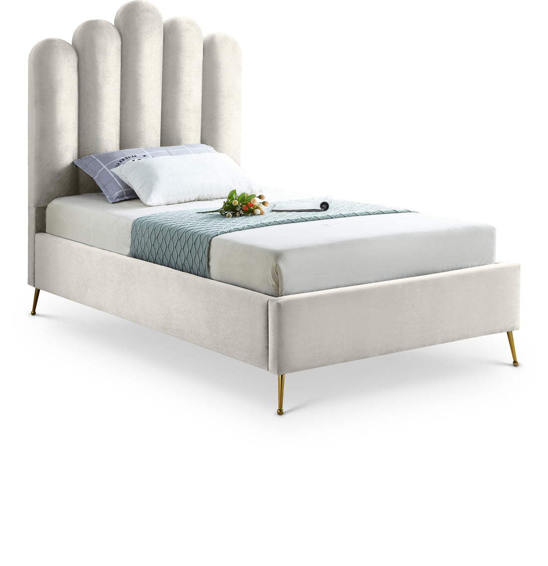 Lily Cream Velvet Twin Bed