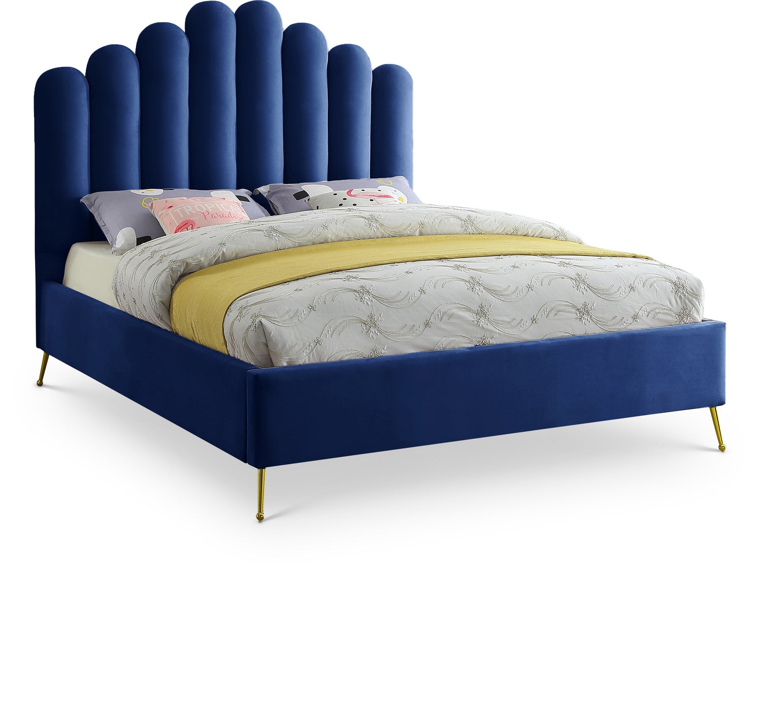 Lily Navy Velvet Queen Bed