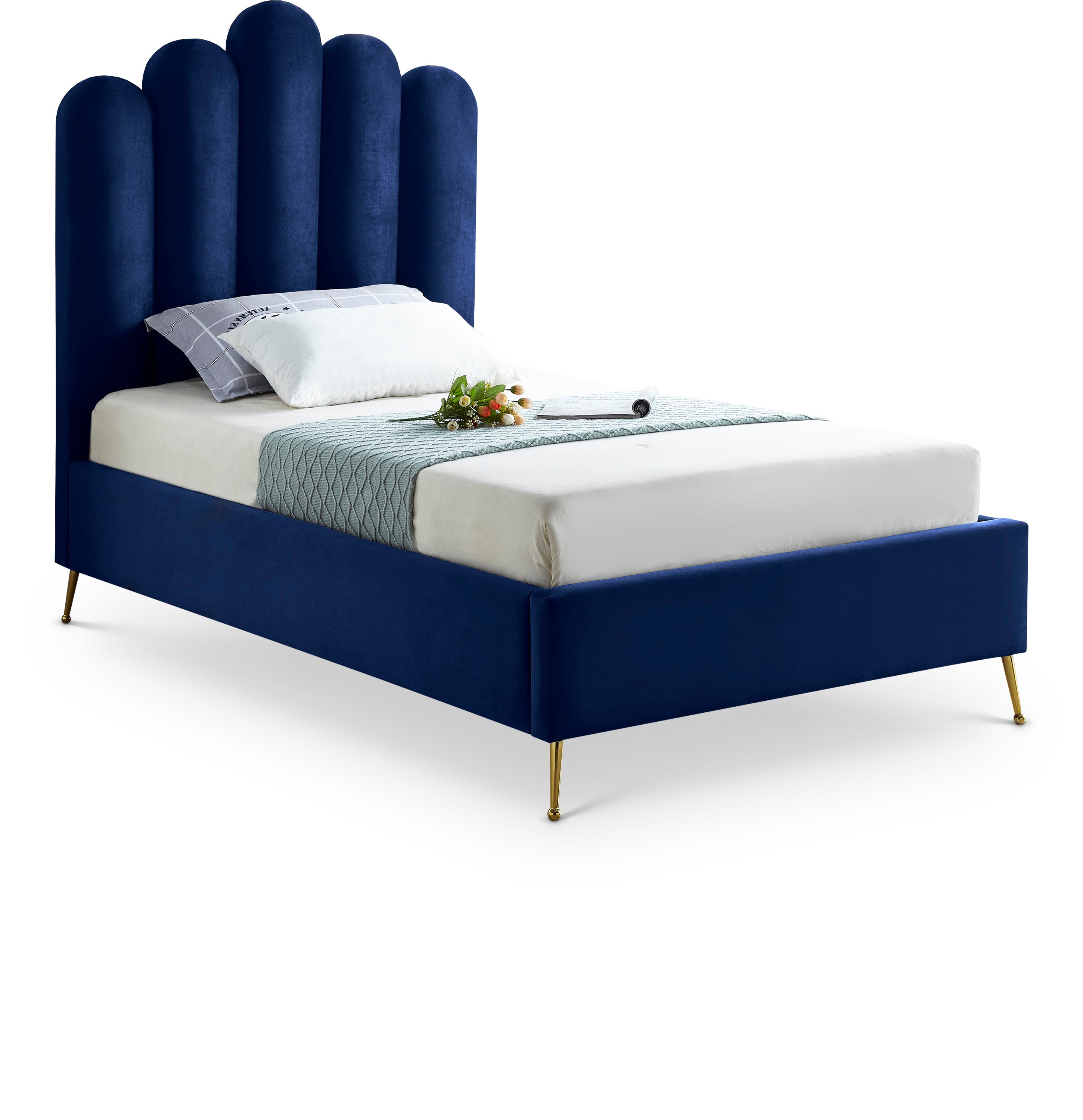 Lily Navy Velvet Twin Bed