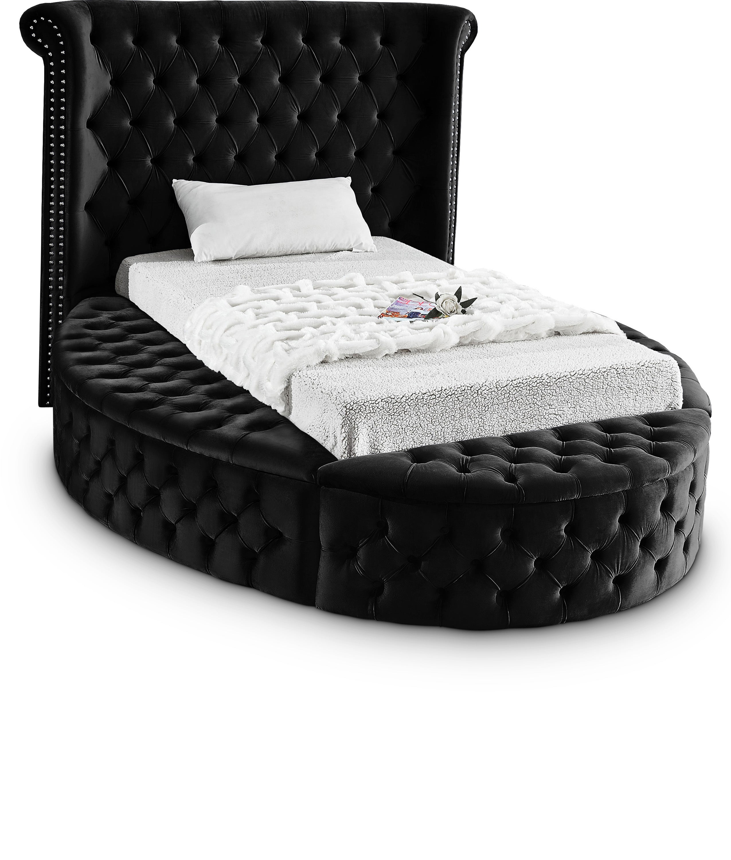 Luxus Black Velvet Twin Bed (3 Boxes)