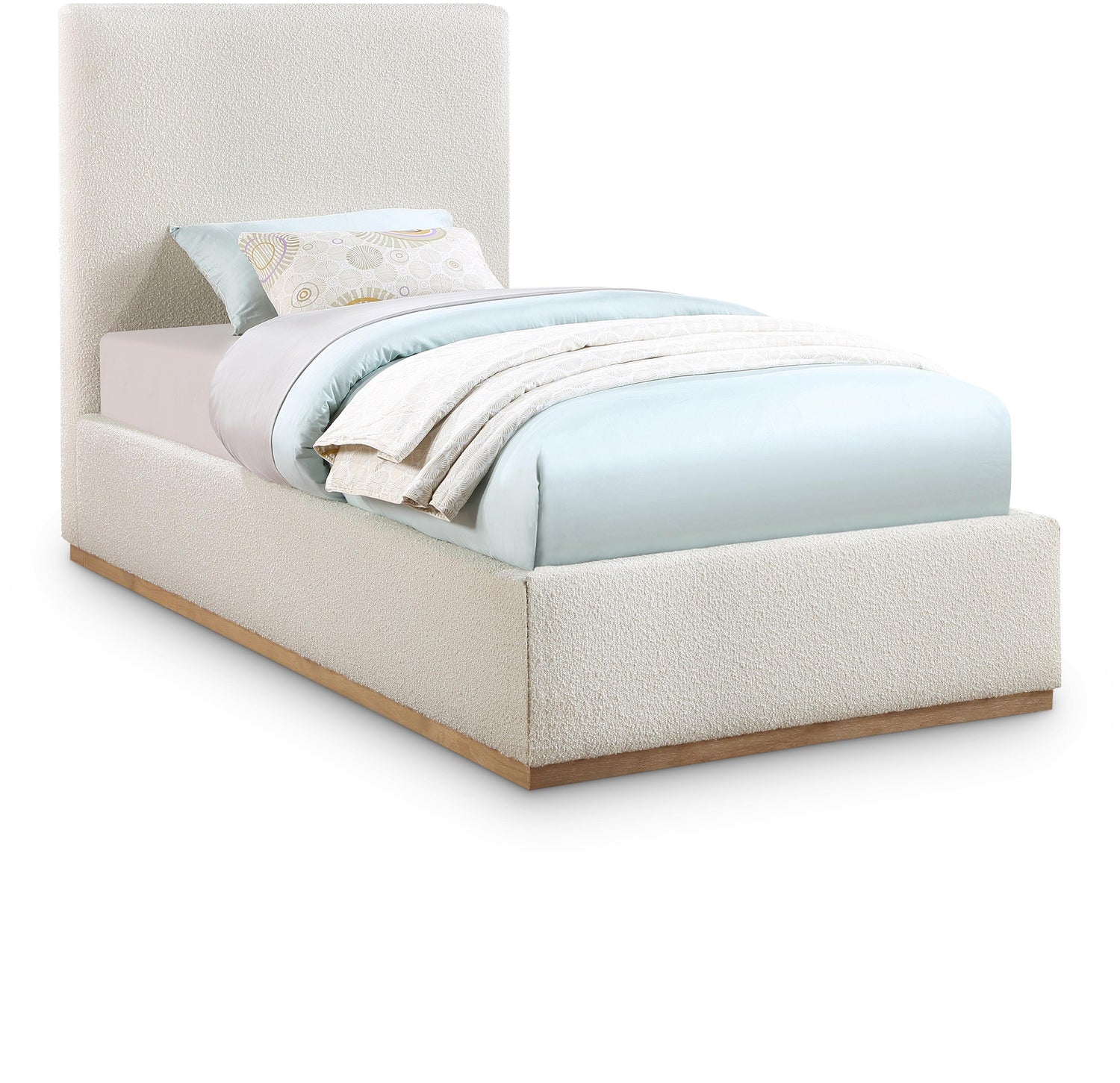 Monaco Cream Boucle Fabric Twin Bed