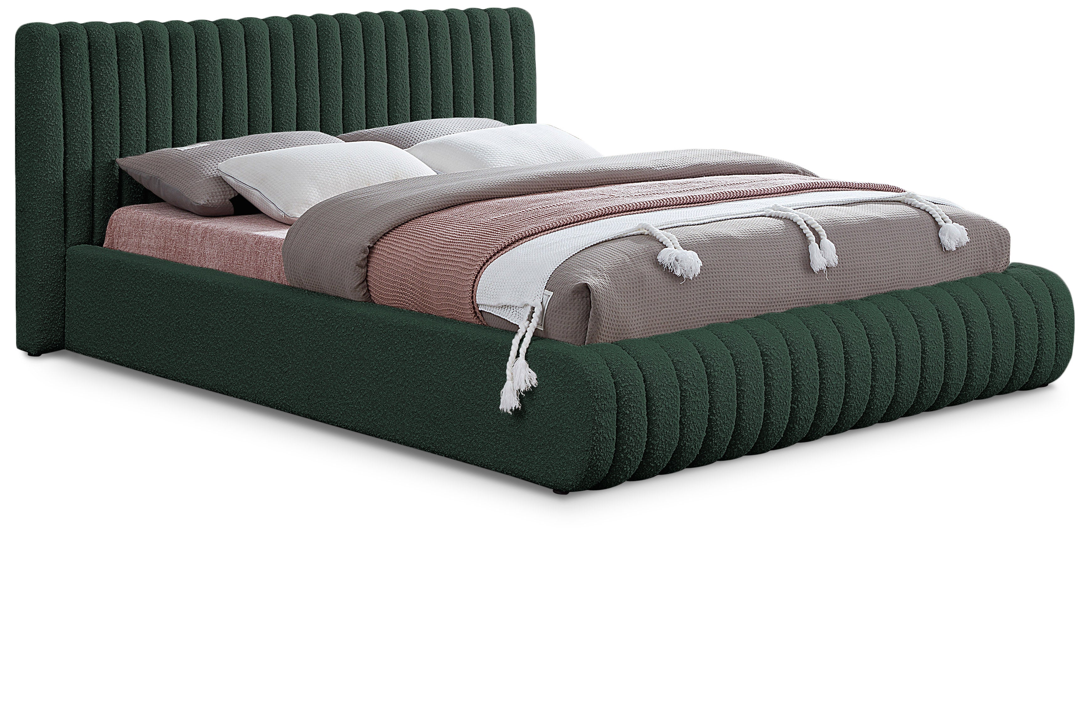 Nash Green Boucle Fabric King Bed