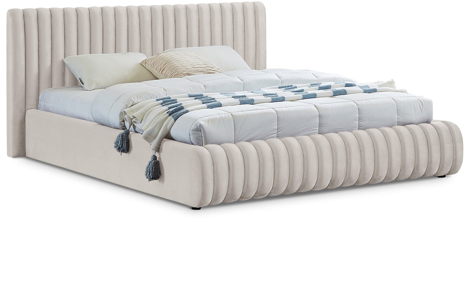 Nico Cream Velvet King Bed