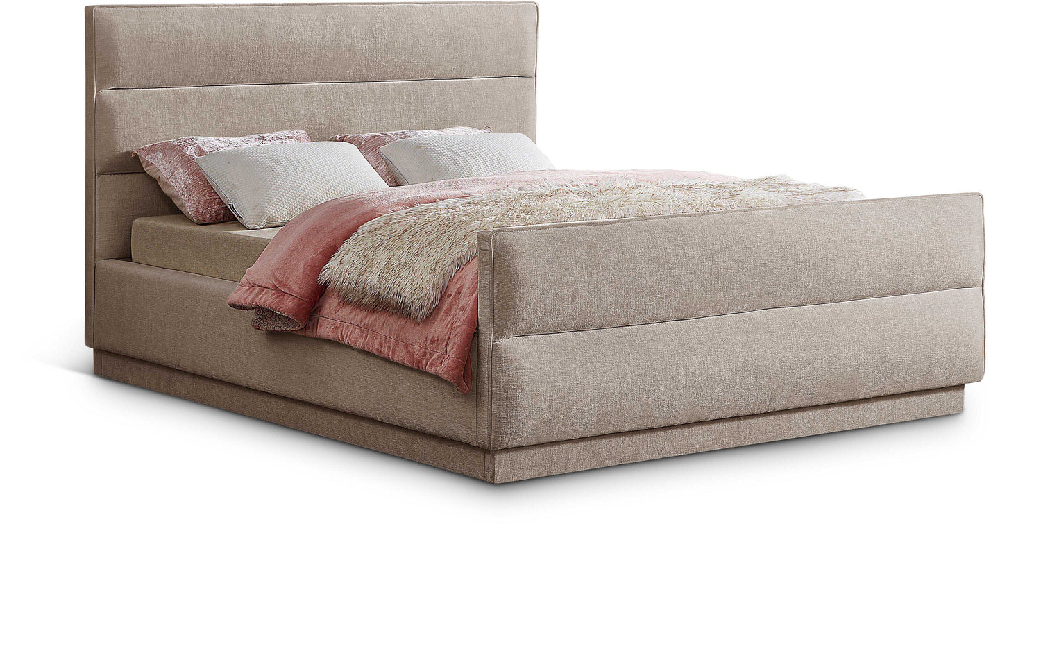 Paxton Beige Chenille Fabric Queen Bed (3 Boxes)