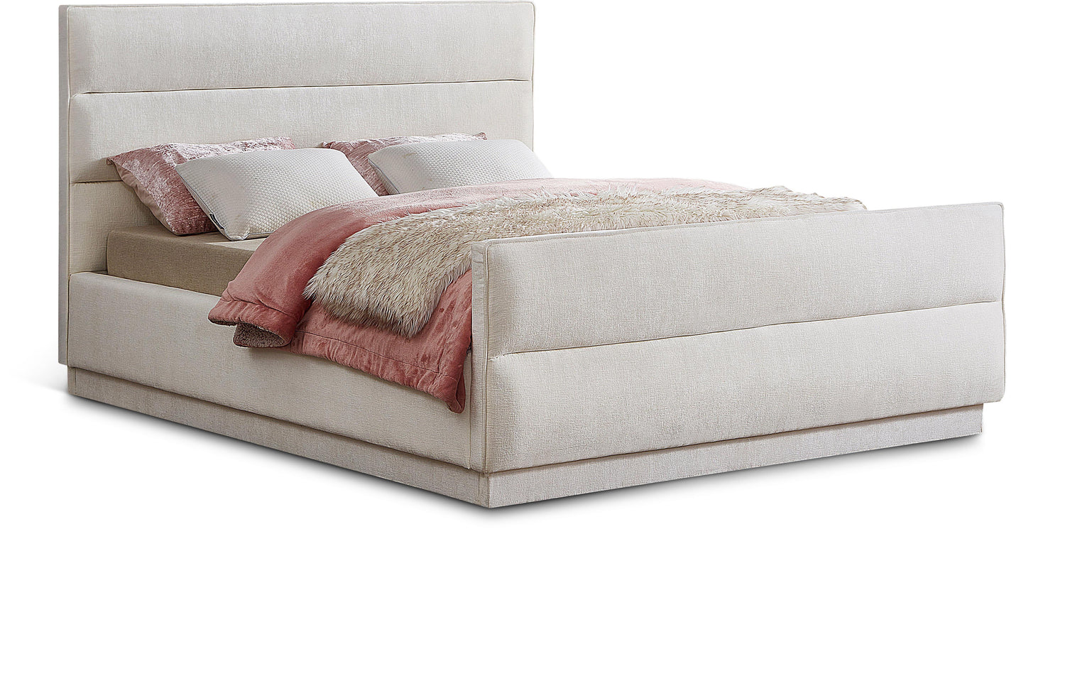 Paxton Cream Chenille Fabric King Bed (3 Boxes)