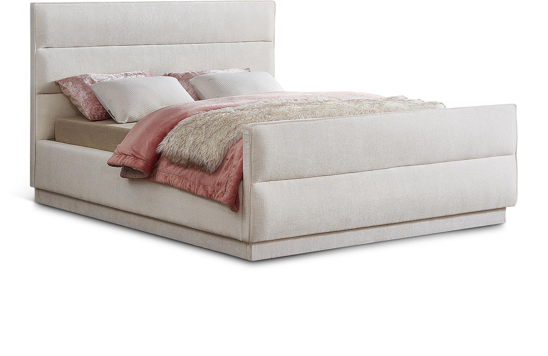 Paxton Cream Chenille Fabric Queen Bed (3 Boxes)