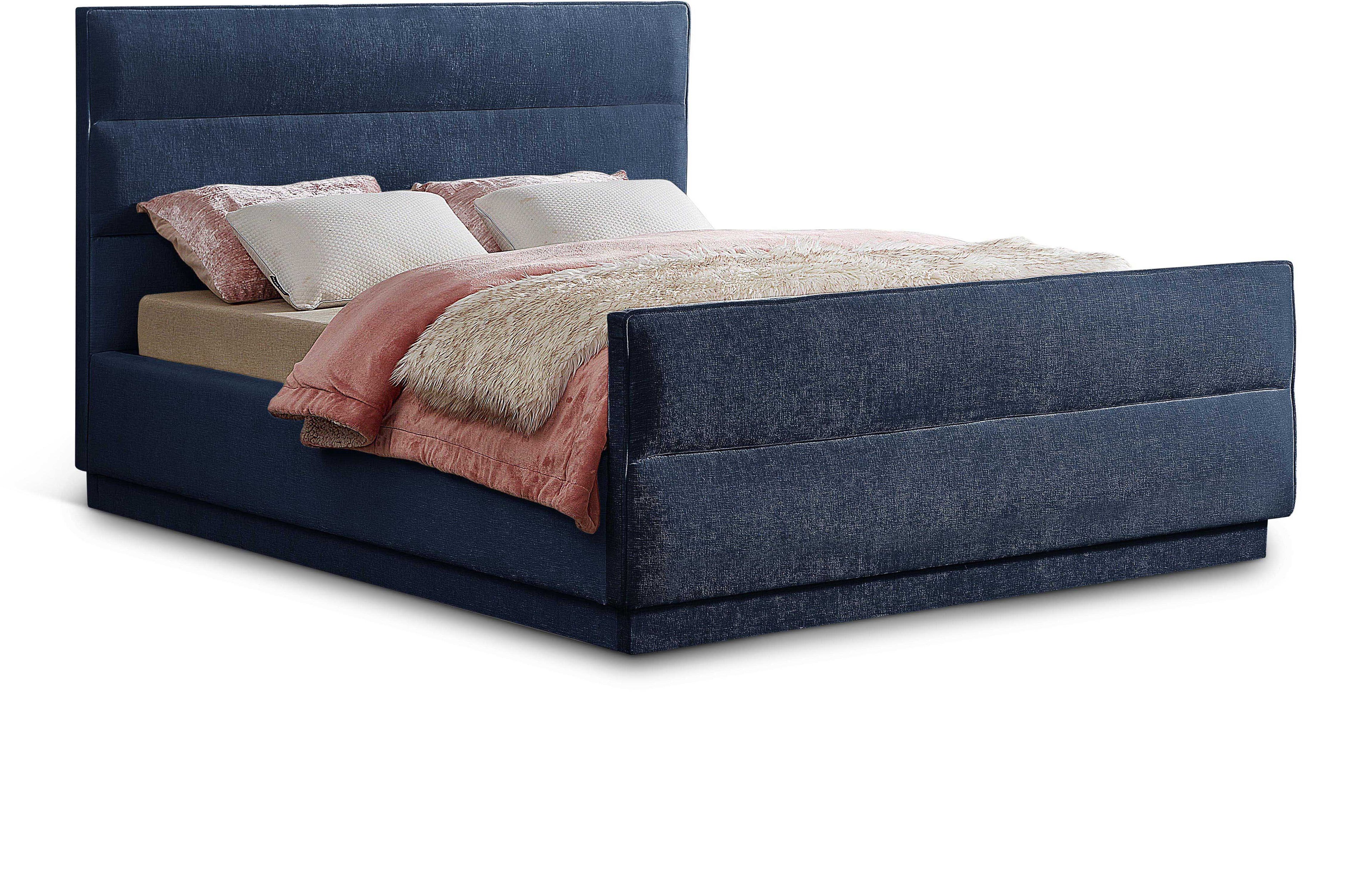 Paxton Navy Chenille Fabric King Bed (3 Boxes)