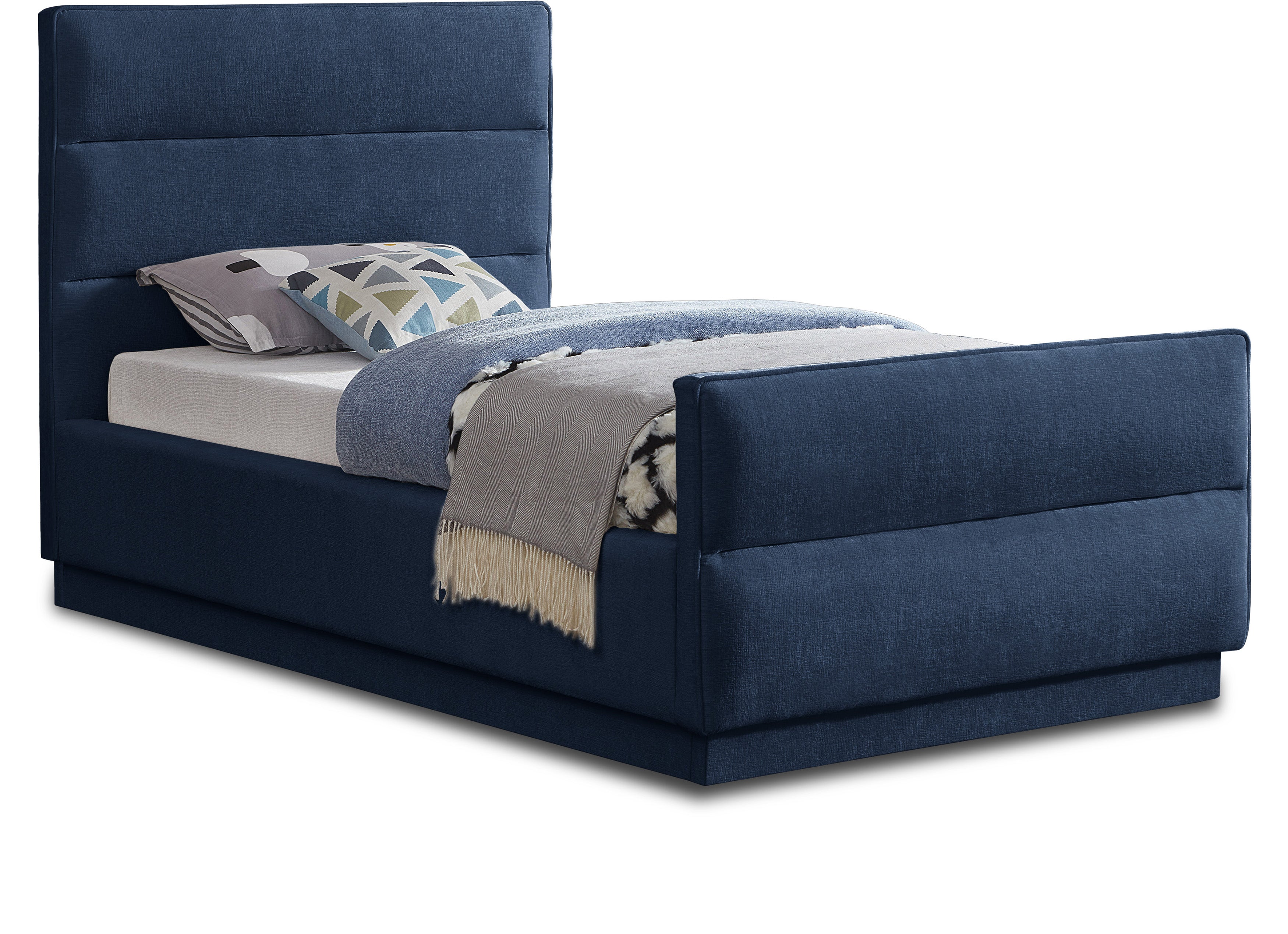 Paxton Navy Chenille Fabric Twin Bed (3 Boxes)