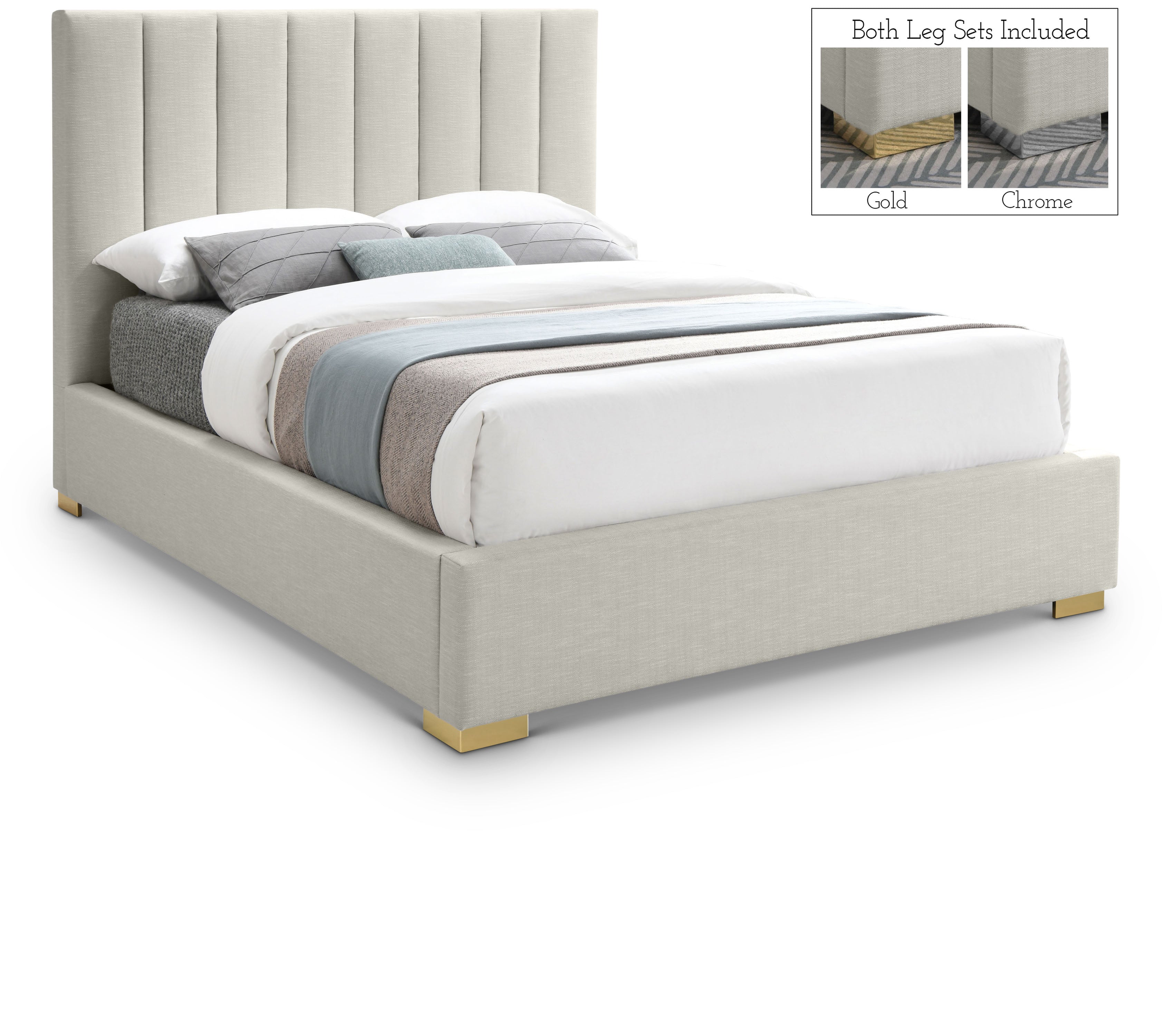 Pierce Beige Linen Textured Fabric King Bed