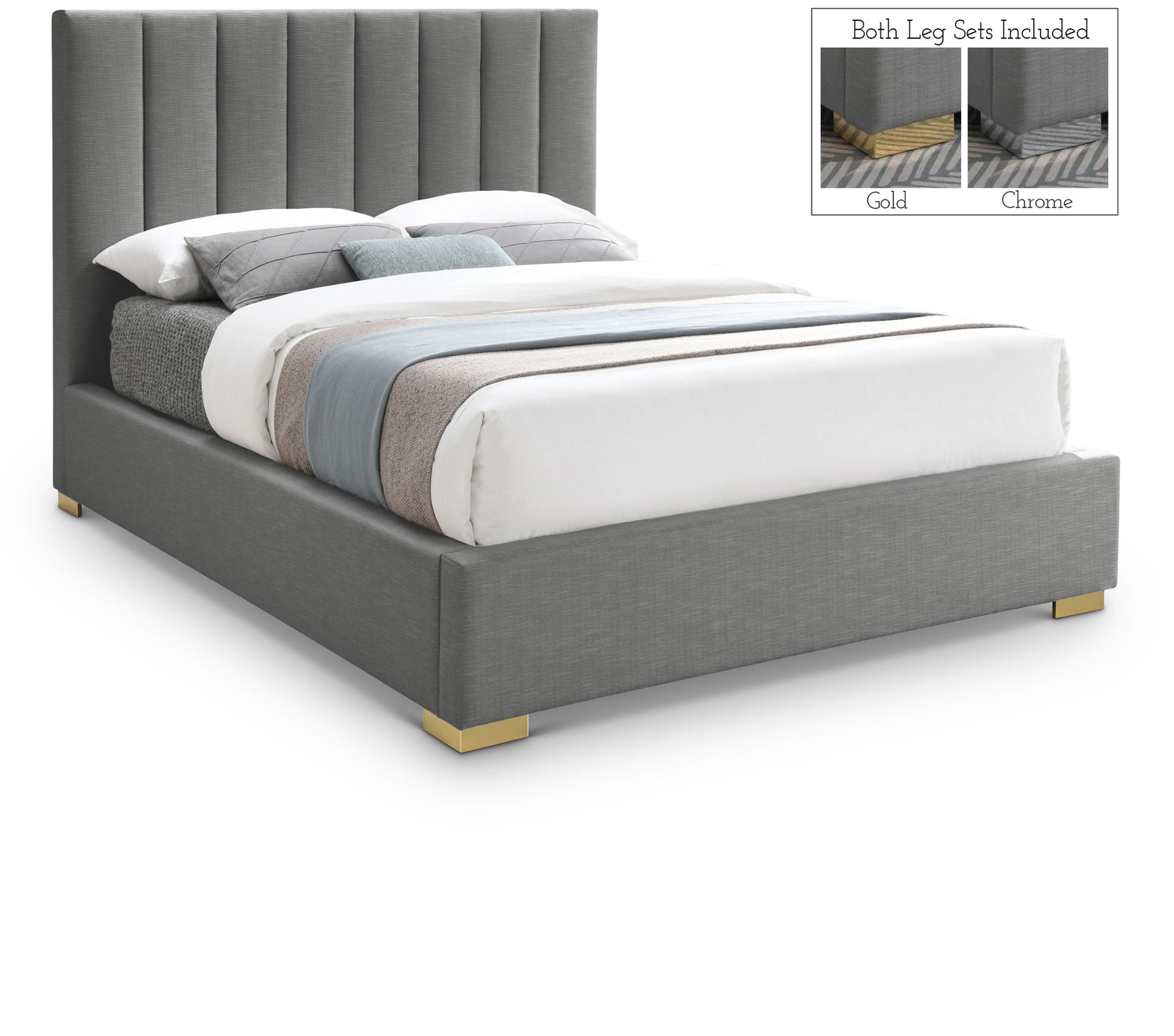 Pierce Grey Linen Textured Fabric King Bed