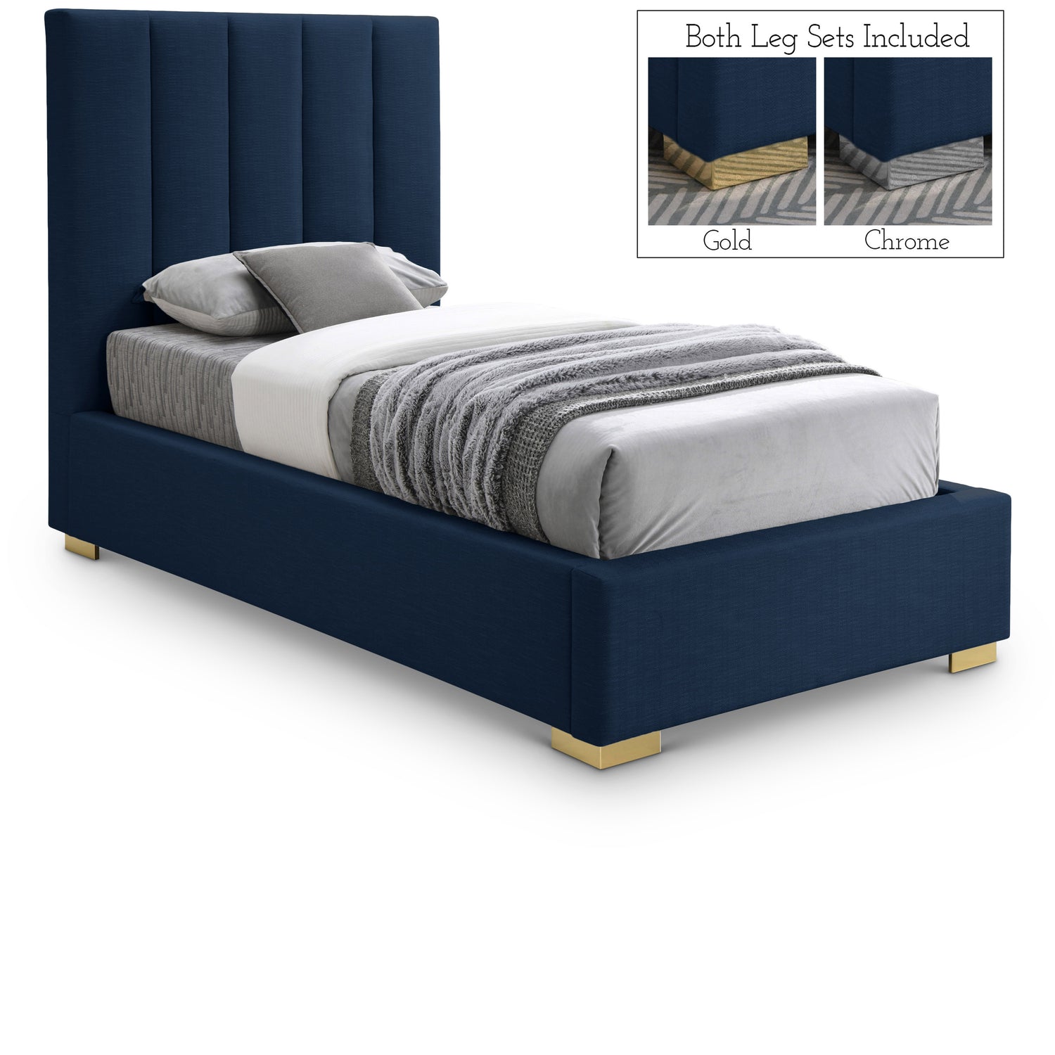 Pierce Navy Linen Textured Fabric Twin Bed