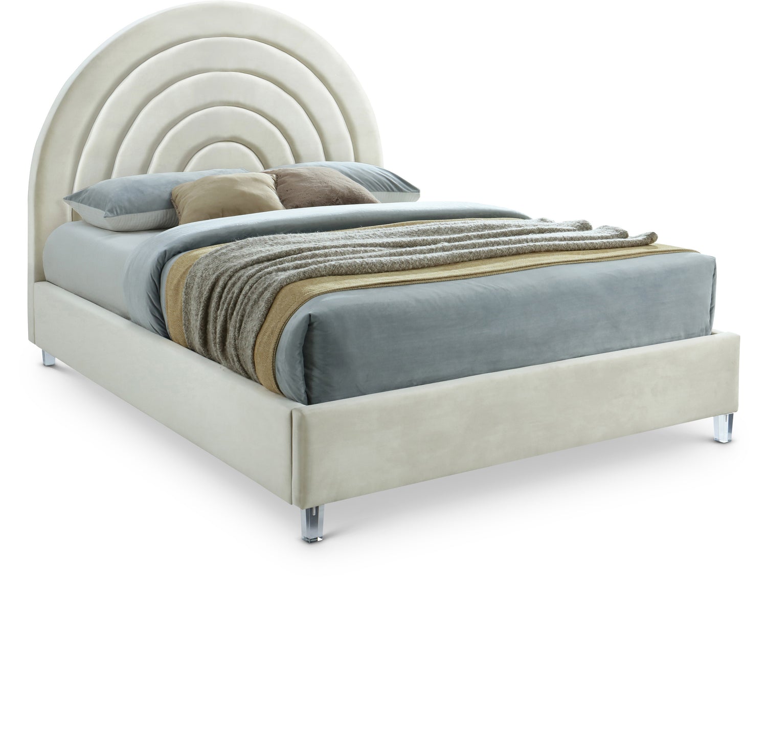 Rainbow Cream Velvet King Bed