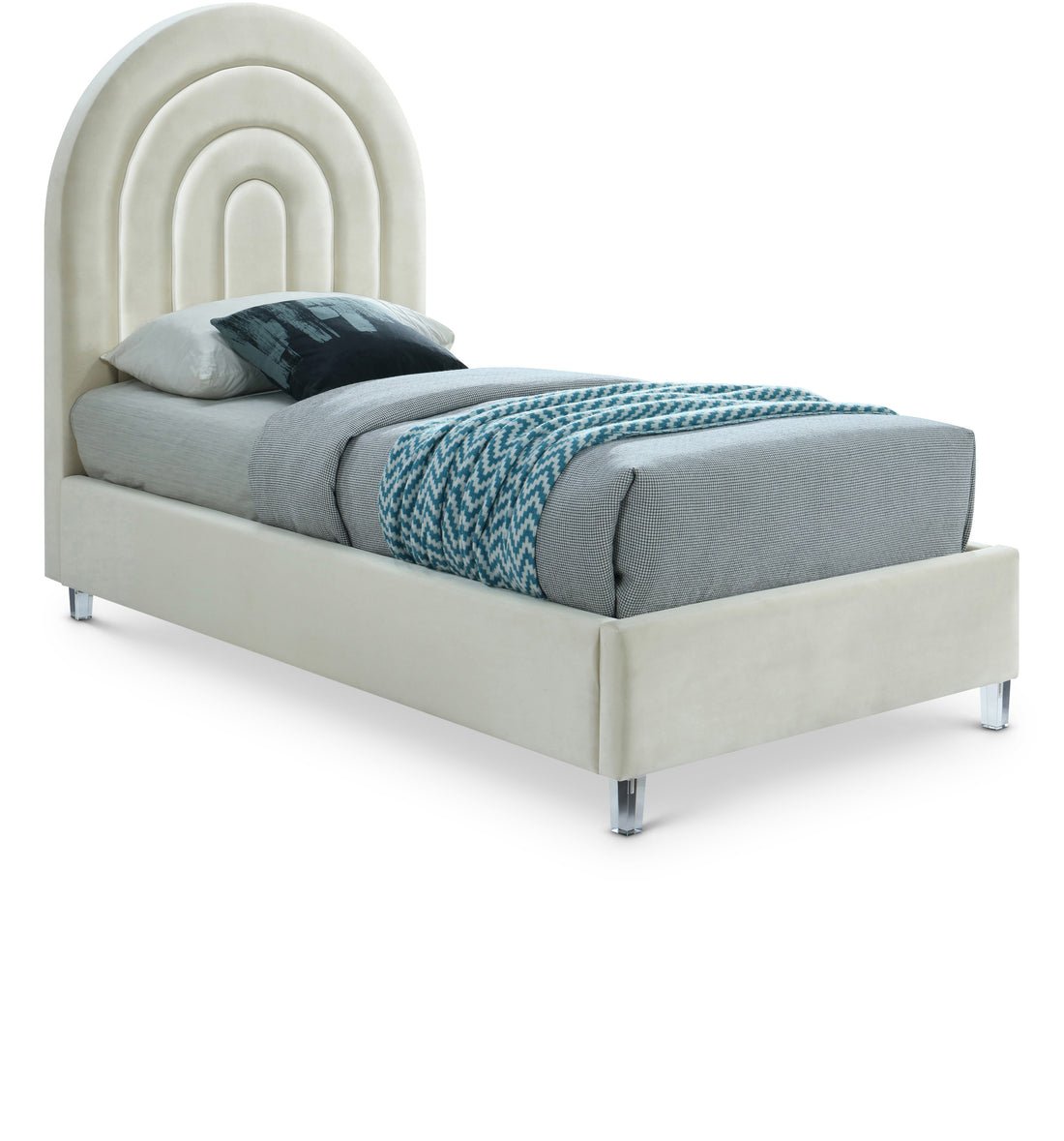 Rainbow Cream Velvet Twin Bed