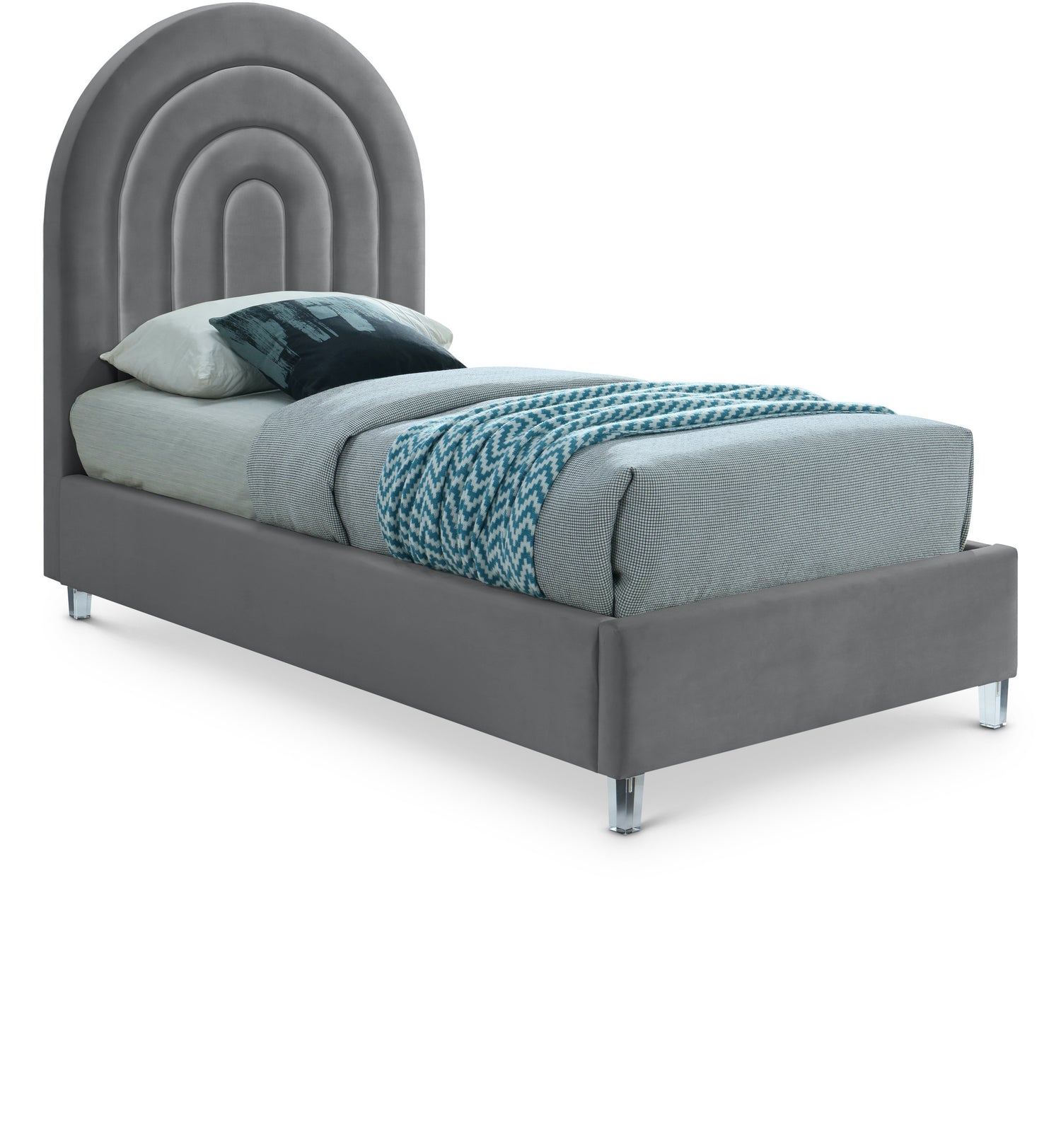 Rainbow Grey Velvet Twin Bed