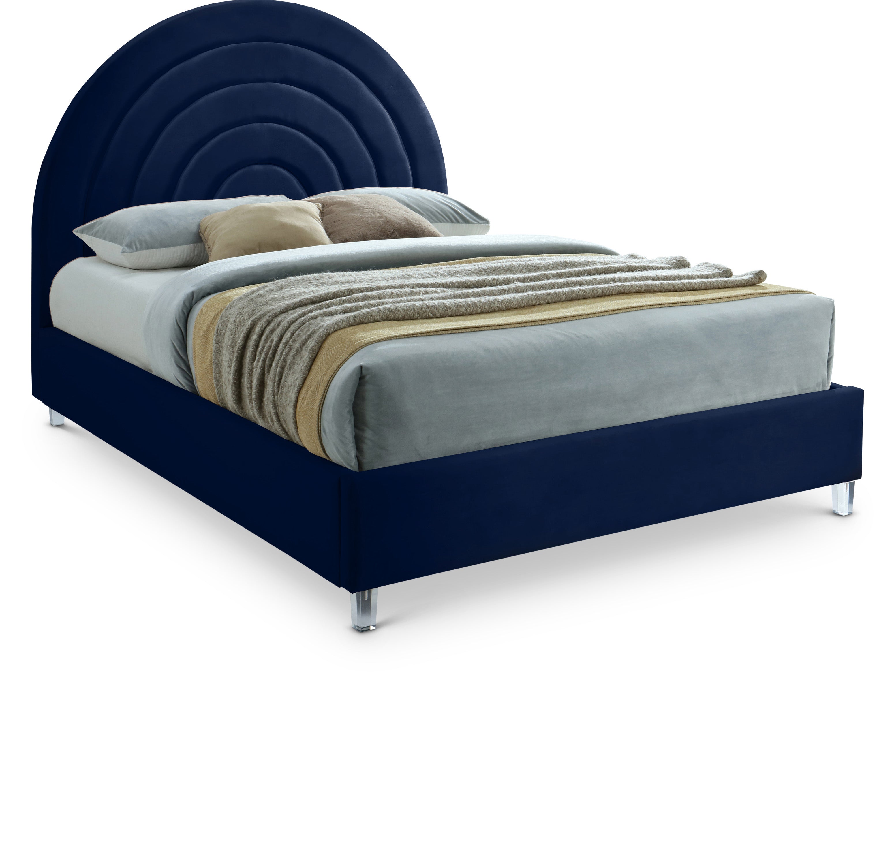 Rainbow Navy Velvet Full Bed