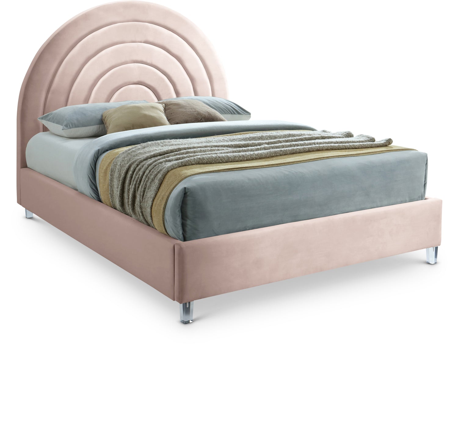 Rainbow Pink Velvet King Bed