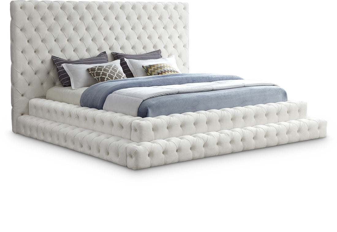 Revel Cream Velvet King Bed (3 Boxes)