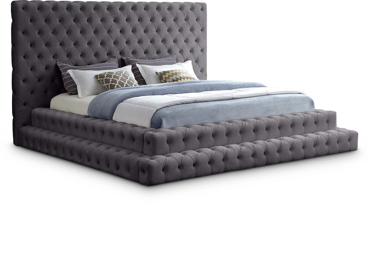 Revel Grey Velvet King Bed (3 Boxes)