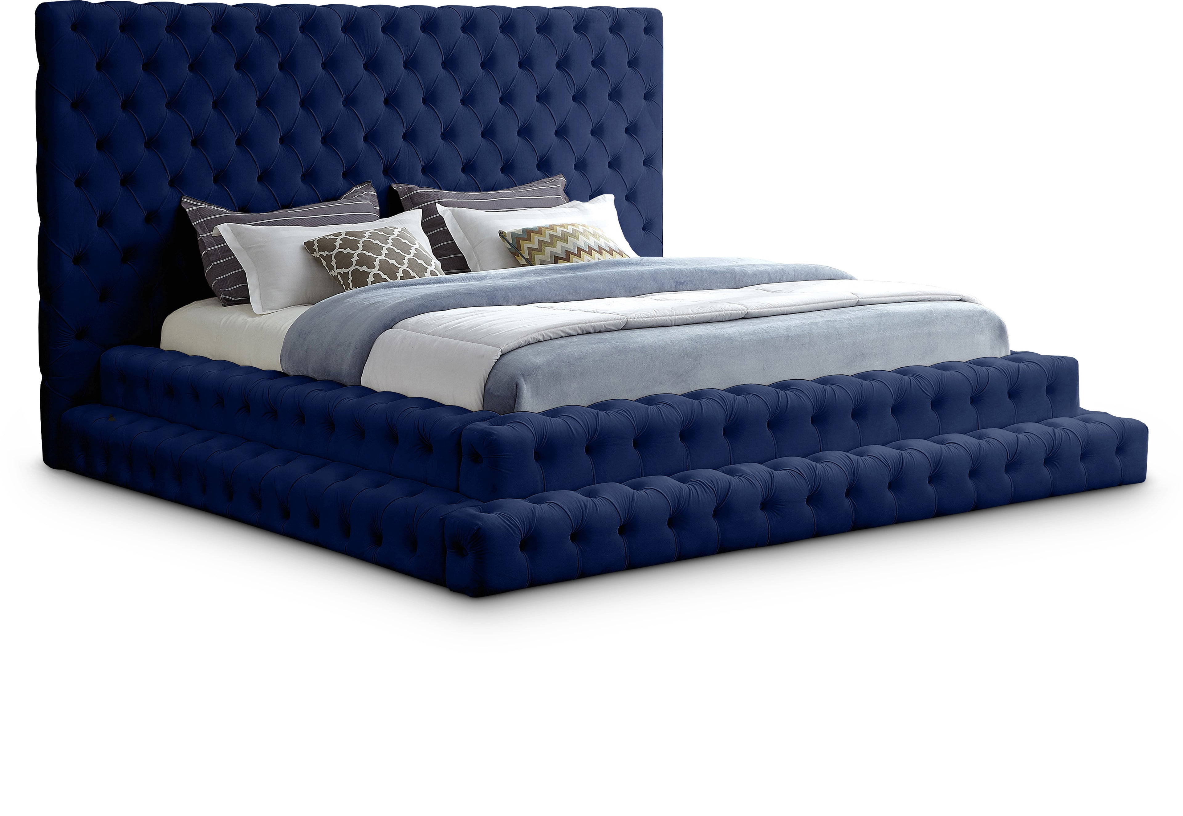 Revel Navy Velvet King Bed (3 Boxes)