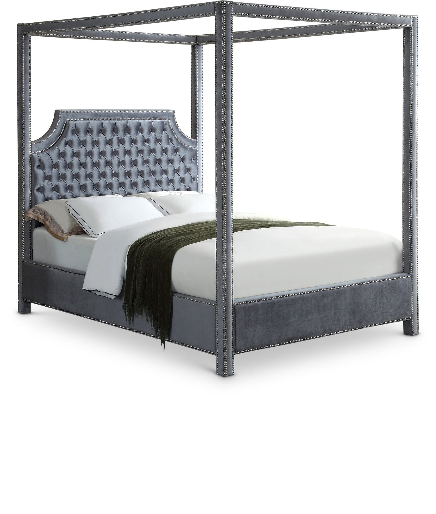 Rowan Grey Velvet King Bed (3 Boxes)