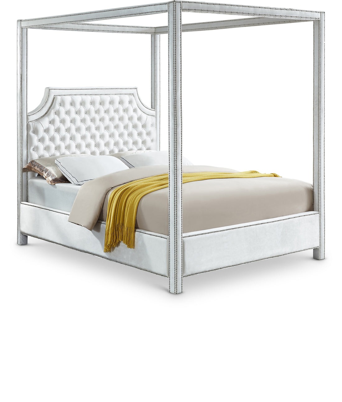 Rowan White Velvet Queen Bed (3 Boxes)