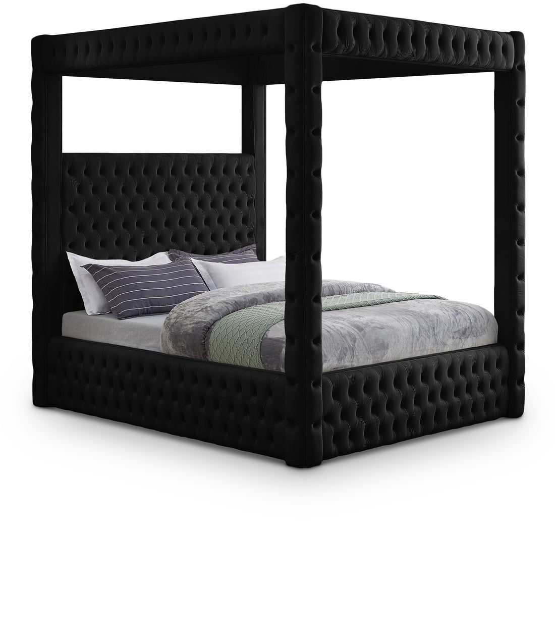 Royal Black Velvet King Bed (4 Boxes)