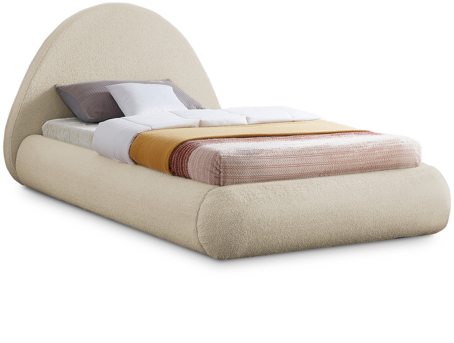 Rudy Beige Teddy Fabric Twin Bed