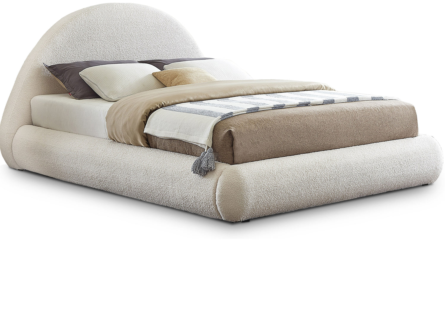 Rudy Cream Teddy Fabric King Bed