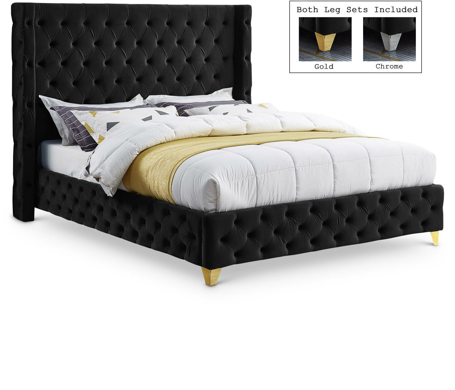 Savan Black Velvet King Bed